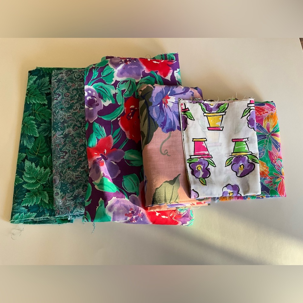 Quilting Fabrics Remnants Lot Purple Pink Green Floral Paisley
